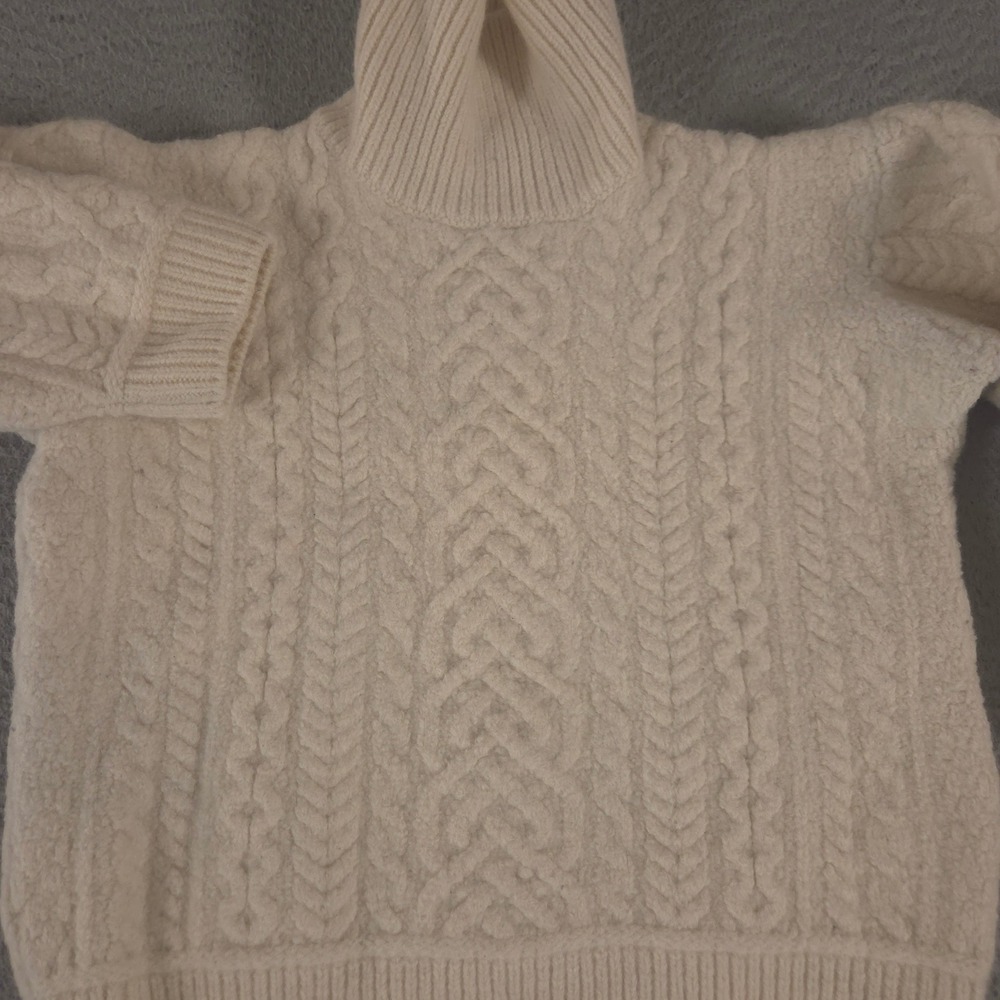 Aran Woollen Mills Sweater Womens S Cream Merino Wool Cable Knit Turtleneck Top
